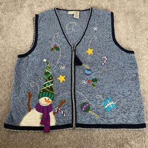 White Stag Sweater Vest Womens 26W 28W Plus Snowman Christmas Novelty‎